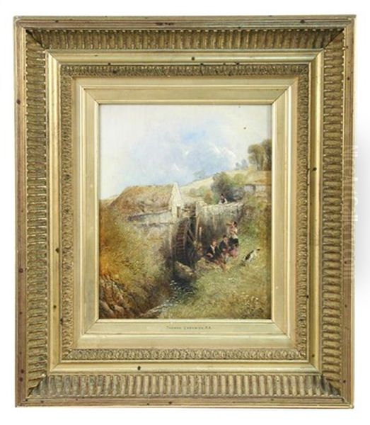 Children With Their Dog Playing By A Watermill - view 1