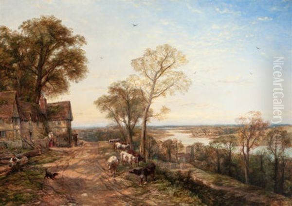 River Scene With Cottage And Grazing Cattle, Near Bala, North Wales - view 1