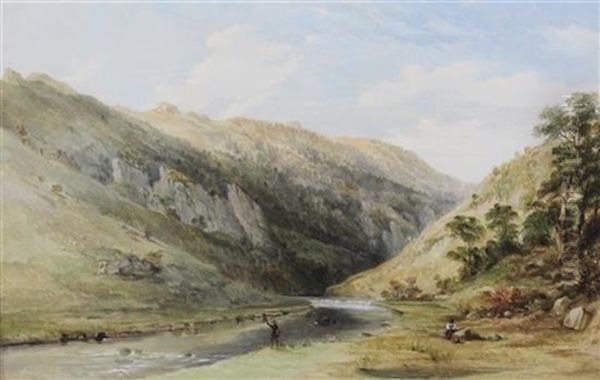 Anglers In A Mountain Landscape And Artist Overlooking A Valley (pair) - view 1