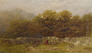 Figures Gathering Firewood In A Welsh Landscape by Thomas Creswick