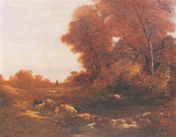 Cattle Watering With Distant Rancher - view 1