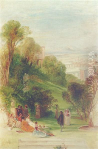 Figures Resting In An Italianate Landscape - view 1