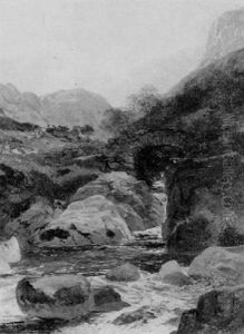 A Rocky River Landscape by Thomas Creswick