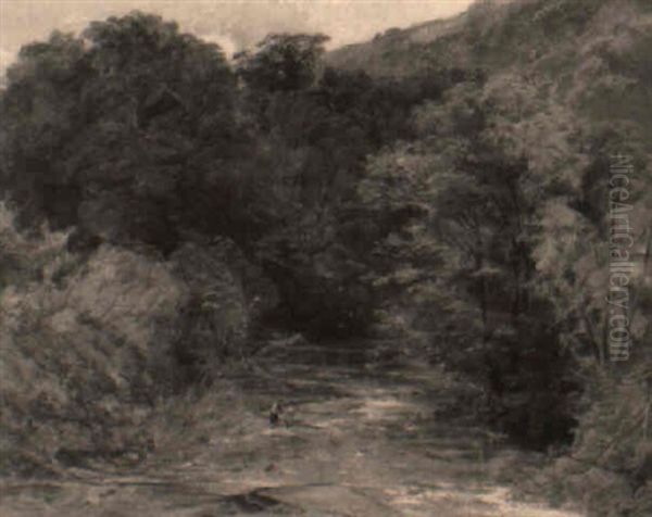 A Wooded River Landscape With Figures By A Stream - view 1