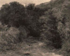 A Wooded River Landscape With Figures By A Stream by Thomas Creswick