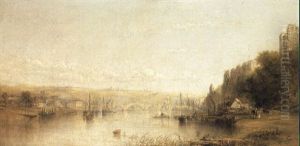 Extensive View Of Old Rochester Bridge by Thomas Creswick