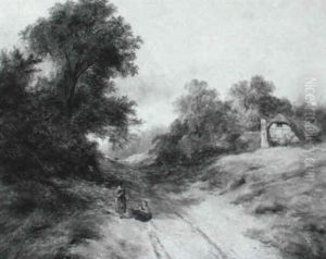 Wooded Landscape With Children Playing In The Lane by Thomas Creswick