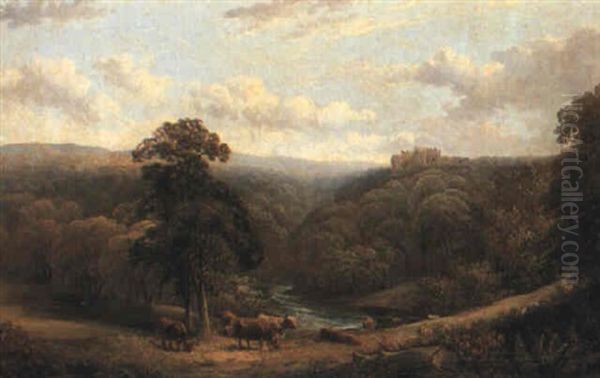 Cattle Above A River Valley, Nawthorden Castle Beyond - view 1