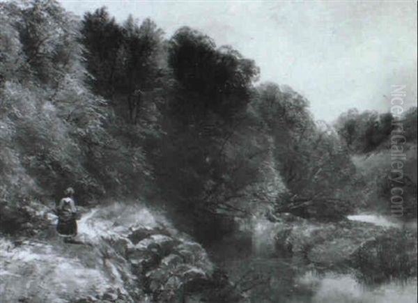 Figure On A Path By A River - view 1