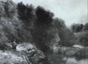 Figure On A Path By A River Figure On A Path By A River