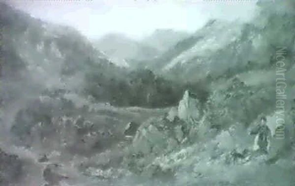 A Rocky North Of England Scenewith A Figure And Dog In The Foreground - view 1