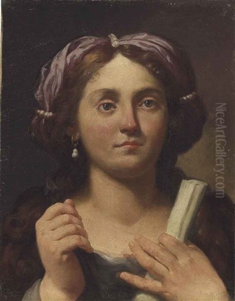 Portrait Of A Lady, Bust-length, Holding A Scroll And Arrow - view 1