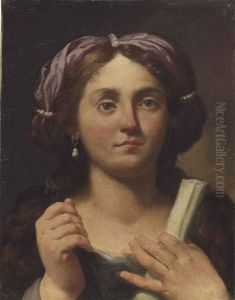 Portrait Of A Lady, Bust-length, Holding A Scroll And Arrow