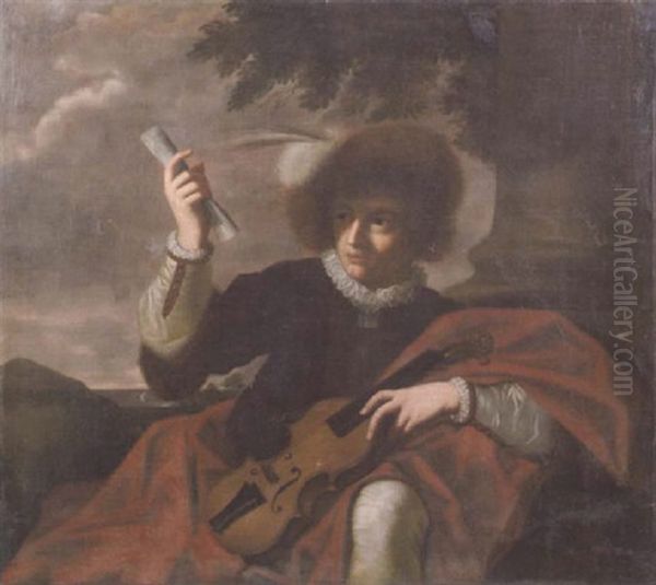 A Bravo Holding A Violin And Scroll Of Music - view 1