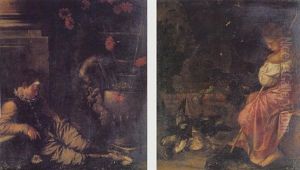 A Young Boy Sleeping With A Still Life Of Flowers In An Urn Beyond