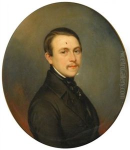 Portrat Eines Jungen, Bartigen Herrn In Dunklem Frack by Konstantin Johannes Franz Cretius