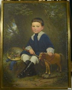 Portrait Eines Sitzenden Knaben Mit Spielzeugpferd by Konstantin Johannes Franz Cretius