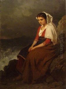 Junge Griechin An Der Kuste by Konstantin Johannes Franz Cretius