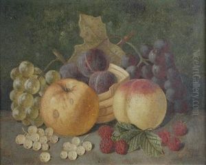 Still Life Of Apples, Plums, Raspberries And Grapes On A Ledge Still Life Of Apples, Plums, Raspberries And Grapes On A Ledge