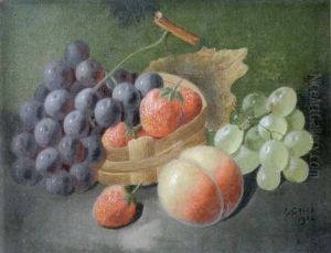 A Still Life Of Grapes And Strawberries On A Ledge A Still Life Of Grapes And Strawberries On A Ledge