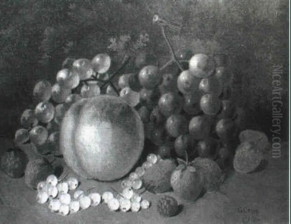 Still Life Of Grapes, Strawberries, Apples And Raspberries Displayed On A Ledge - view 1