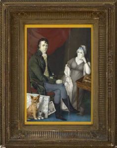 An Artist, His Mother And A Dog by Joshua Cristall