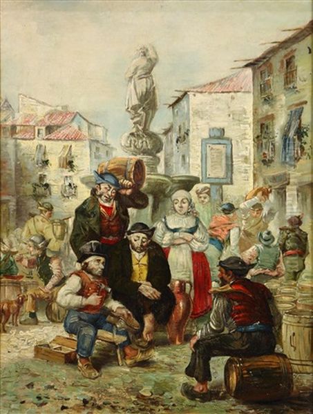 Village Street Scene With Figures - view 1