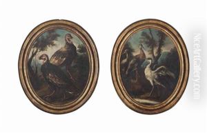 Turkeys In A Landscape And Storks In A Landscape (pair) by Angelo Maria (Crivellone) Crivelli