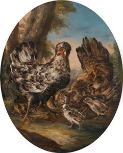 Huhner In Einer Weiten Landschaft (+ Rebhuhner Und Hasen In Einer Weiten Landschaft; Pair) by Angelo Maria (Crivellone) Crivelli