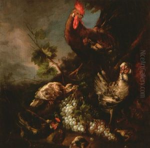 Natura Morta Con Animali Da Cortile In Un Paesaggio by Angelo Maria (Crivellone) Crivelli