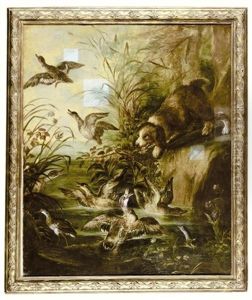 A Spaniel Flighting Ducks by Angelo Maria (Crivellone) Crivelli