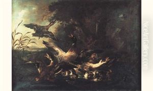 Paysage De Marecage Anime De Canards by Angelo Maria (Crivellone) Crivelli