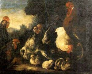 Galline E Pulcini En Plein Air by Angelo Maria (Crivellone) Crivelli