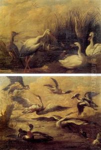 Oiseaux Sauvages Dans Des Paysages Lacustres (pair)
