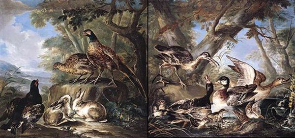 A Wooded Landscape With Ducks And A Curlew In A Pond - view 1