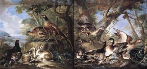 A Wooded Landscape With Ducks And A Curlew In A Pond