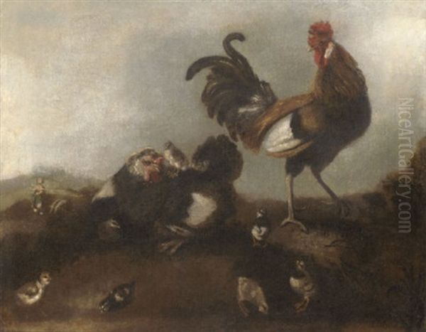 A Chicken, Cockerel And Chicks In A Landscape, The Prodigal Son Working With The Swine Beyond - view 1