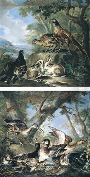 A Wooded Landscape With Ducks And A Curlew In A Pond - view 1