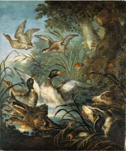 Hounds Putting Up Duck From A River by Angelo Maria (Crivellone) Crivelli