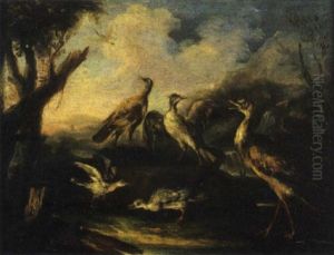 Starne E Altri Volatili In Un Paesaggio Fluviale by Angelo Maria (Crivellone) Crivelli