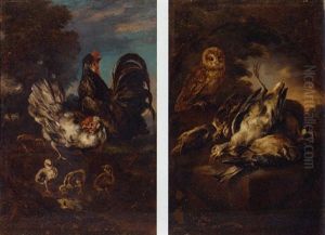 A Cockerel And Hens In A Landscape
