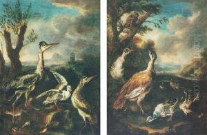 Oiseaux D'eau Dans Un Paysage by Angelo Maria (Crivellone) Crivelli