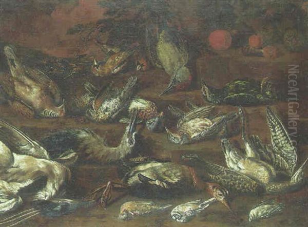 Herons, Snipe, Quails, A Starling, A Woodpecker And Other Birds At The Foot Of A Tree - view 1