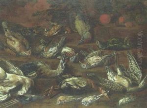 Herons, Snipe, Quails, A Starling, A Woodpecker And Other Birds At The Foot Of A Tree by Angelo Maria (Crivellone) Crivelli