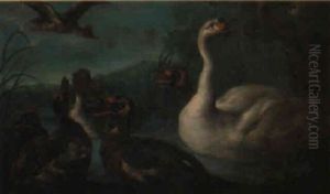 River Landscape With A Swan And Ducks by Angelo Maria (Crivellone) Crivelli