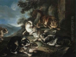 Gatti Su Sfondo Di Paesaggio by Angelo Maria (Crivellone) Crivelli
