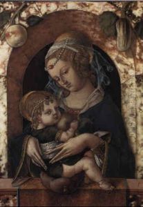 The Madonna And Child At A Marble Parapet With An Apple And Gourd Hanging by Carlo Crivelli