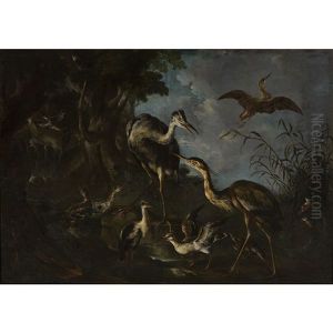 A Wooded Landscape With Assorted River Birds And Animals by Giovanni (Crivellino) Crivelli
