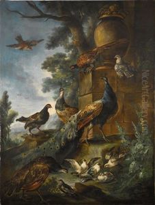 Peacocks And Other Birds In A Landscape by Giovanni (Crivellino) Crivelli