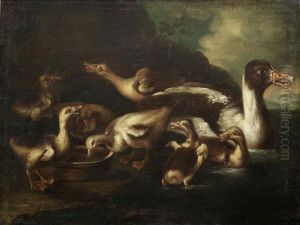 A Family Of Ducks On A Pond by Giovanni (Crivellino) Crivelli